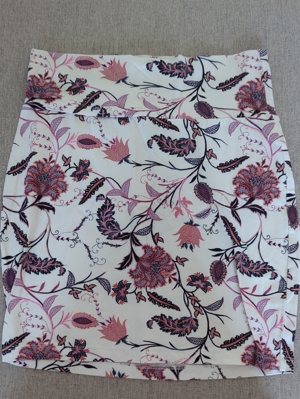 Charlotte Russe Cream Floral Pencil Skirt with Pink & Black Motif